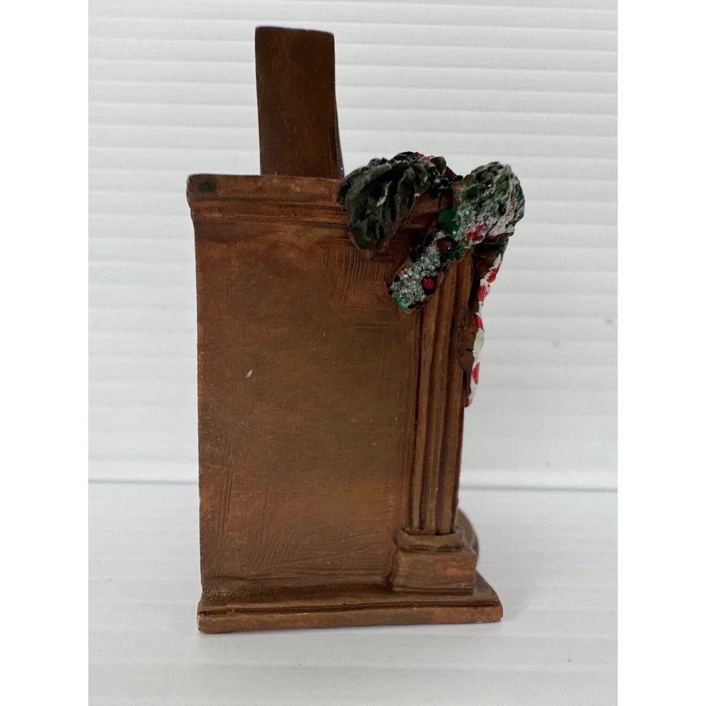 Light Up Christmas Fireplace Figurine Brown Resin Joy Sign Stockings Wreath